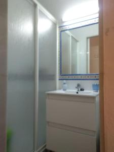 La salle de bains est pourvue d'un lavabo et d'un miroir. dans l'établissement Estudio con acceso privado y directo a la Playa, à Isla Cristina