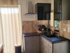 eine Küche mit Spüle und Arbeitsplatte in der Unterkunft Maison Cloé in Turnac + 5 Fotos