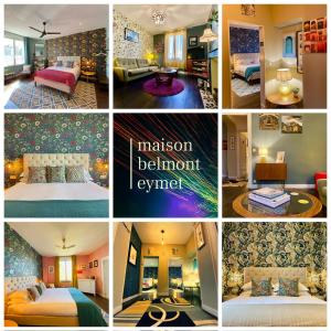 un collage di foto di una camera d'albergo di Maison Belmont Eymet a Eymet
