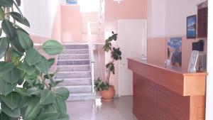 a lobby with a staircase and a potted plant at Galini Apartments in Olympic Beach