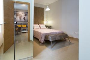 une chambre avec un lit et une douche en verre dans l'établissement Apartamentos Alberto Lista 9, à Séville 111 autres photos