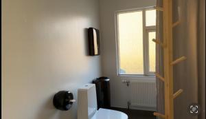 łazienka z toaletą i oknem w obiekcie Starlight Camping Pods w mieście Hvolsvöllur