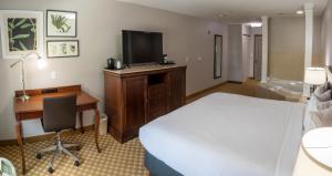 Cette chambre comprend un lit, un bureau et une télévision. dans l'établissement Country Inn & Suites by Radisson, Wilmington, NC, à Wilmington