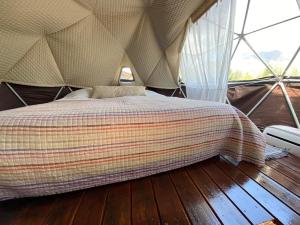 Glamping Mendoza في سيوداد لوجان دي كويو: سرير في خيمة في غرفة