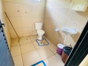 a small bathroom with a toilet and a sink at Tranquilidade na Chapad dos Veadeiros in Cavalcante +6 photos