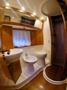 La salle de bains est pourvue d'un lavabo et de toilettes. dans l'établissement Bateau - Nuit au Vieux Port, à Cannes