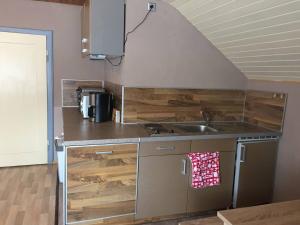 eine Küche mit einer Spüle und einer Arbeitsplatte in der Unterkunft Fewo Linda 2 in Gunzenhausen