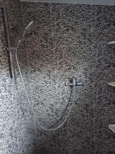 y baño con ducha y puerta de cristal. en Jasień 77 A, en Czarna Dąbrówka