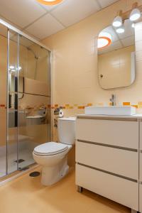 a bathroom with a toilet and a shower and a sink at Mirador del Ocaso in La Zubia +17 photos