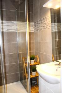 La salle de bains est pourvue d'une douche et d'un lavabo. dans l'établissement Résidence Les Issarts - 2 Pièces pour 4 Personnes 761, à Saint-Étienne-en-Dévoluy