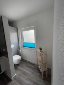 uma casa de banho com um WC e uma janela em FeWo Apart em Balingen