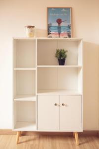 a white book shelf with a potted plant on it at ++++ CENTRAL COSY DUPLEX ++++ A 5 MIN DES REMPARTS ET 12 MIN DE PLACE DALTON A PIEDS in Boulogne-sur-Mer
