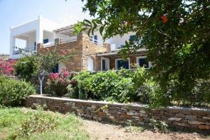 una casa con una pared de piedra y algunas plantas en Ο Μήλας en Agios Dimitrios