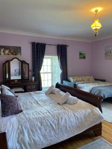 a bedroom with two beds and a mirror at Bealkelly Country House in Killaloe