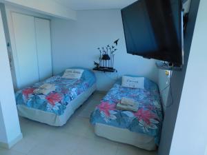 2 camas en una habitación con TV y TV en Un lugar especial en Ushuaia