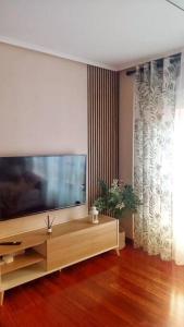 sala de estar con TV de pantalla plana grande en Apartamento Hogar del Nómada, en Gibaja