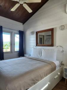 ein Schlafzimmer mit einem großen Bett und einem Spiegel in der Unterkunft Emma by the Bay in Culebra