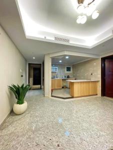 una gran sala de estar con una planta en una olla en شقه فندقيه بفندق هيلتون المعادي, en El Cairo