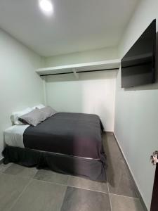 1 dormitorio con 1 cama en la esquina de una habitación en Departamento PYO, en Ciudad de México