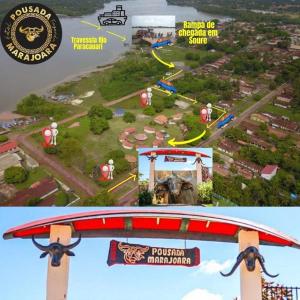 een collage van foto's van een park met een achtbaan bij Pousada Marajoara- Hotel Fazenda-Turismo de Aventura in Soure