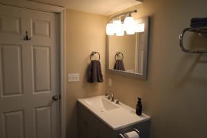 a bathroom with a sink and a mirror at Long pond, Pocono pines quiet & cozy!Kalahari 8mins in Pocono Pines +43 photos