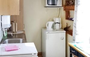 a kitchen with a white refrigerator and a microwave at 1 Bedroom Lovely Home In Kummerow in Kummerow