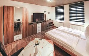 - une chambre avec un lit, une télévision et une table dans l'établissement Awesome Apartment In Rheinsberg Ot Kleinzer With Wifi, à Kleinzerlang