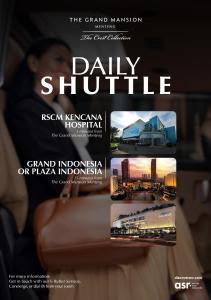 a flyer for the grand mansion anthology the grand mansion daily shuttle at The Grand Mansion Menteng by The Crest Collection in Jakarta