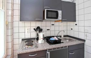 a small kitchen with a sink and a microwave at Fh Pink in Warenthin