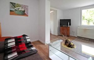 a living room with a glass table and a tv at Cozy Home In Hoffelde With Wifi in Blankensee