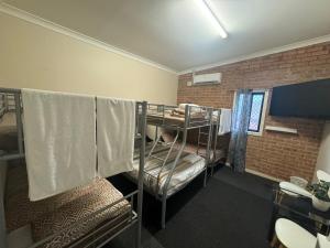 a room with two bunk beds and a window at The Entrance Backpackers in The Entrance