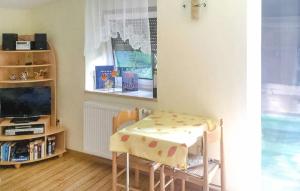 um quarto com uma mesa, uma cadeira e uma televisão em 1 Bedroom Nice Apartment In Waren mritz em Waren