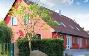 a red house with a tree in front of it at Beautiful Home In Klpin With Kitchen in Kölpin