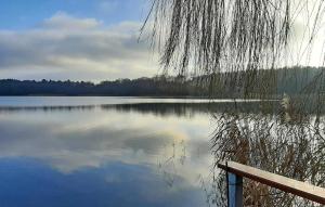 a view of a large body of water with a bench at Beautiful Apartment In Dabel With Lake View in Dabel