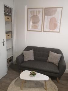 a living room with a couch and a coffee table at Studio cosy tout confort proche aéroport et Paris in Choisy-le-Roi