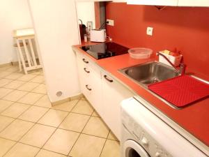 eine Küche mit einer Spüle und einer Waschmaschine in der Unterkunft Appartement d'une chambre avec terrasse et wifi a Brives Charensac in Brives-Charensac