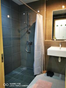a bathroom with a shower and a sink at Leisure2 Imperium Residence Kuantan Seaview Studio in Kuantan