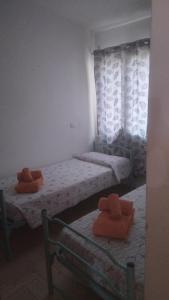 2 camas individuales en una habitación con ventana en Su Cuccureddu ONIFAI, en Onifai