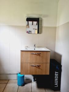 a bathroom with a sink and a mirror at Maison calme proche étang in La Coquille