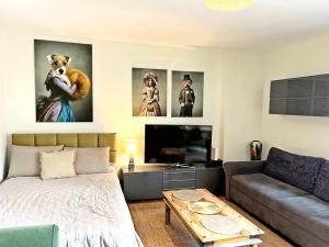 Televízia a/alebo spoločenská miestnosť v ubytovaní Apartament Kameralny nad Motławą