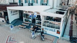 an overhead view of a building with people sitting at tables at MOF Comfort Edirne in Edirne