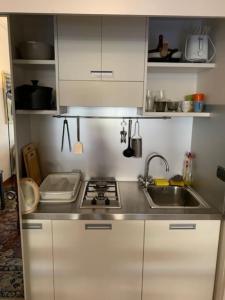 een kleine keuken met een wastafel en een fornuis bij Appartamento di charme nel cuore di Chiavari in Chiavari