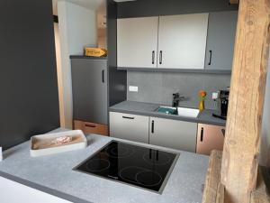eine Küche mit einer Spüle und einer Arbeitsplatte in der Unterkunft Well equipped apartment in Monschau near bus stop in Mützenich
