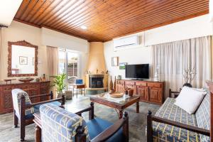 un soggiorno con divano e TV di Villa Chrysta ad Ayios Theodhoros