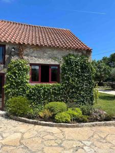 uma casa com hera a crescer ao lado dela em 3 bedrooms house with private pool terrace and wifi at Porto de Mos em Porto de Mós