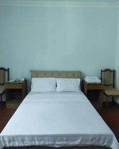 a bedroom with a large white bed with two tables at MD Guest House in Getahovit