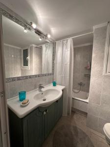 雅典的住宿－Cozy in Athens，浴室配有盥洗盆、镜子和浴缸