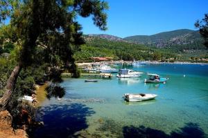 a group of boats docked in a body of water at Kardelen Camping in Muğla