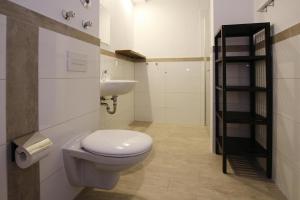 La salle de bains est pourvue de toilettes et d'un lavabo. dans l'établissement Apartment Hafenflair am Plauer See Plau am See, à Plau am See