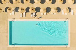 une vue aérienne d'une piscine avec des parasols dans l'établissement Résidence Pierre & Vacances Premium Domaine du Golfe du Lion, à Saint-Cyprien